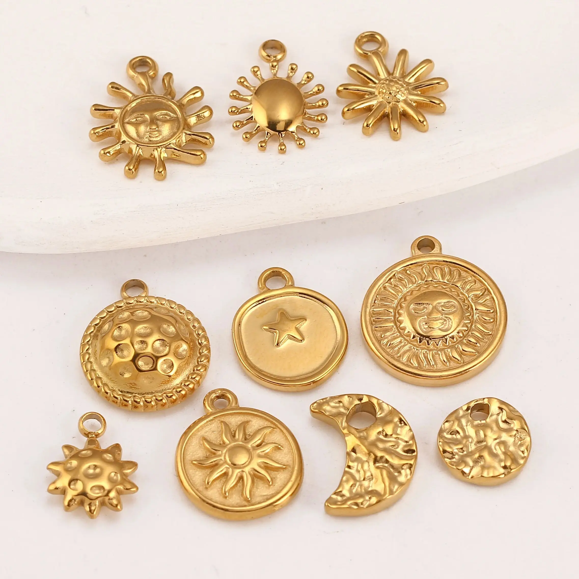3Pcs/Lot Celestial Sun/Star/Moon Charms for Jewelry Making Stainless Steel Pendants DIY Necklace Bracelet Dangle Crafts Supplies