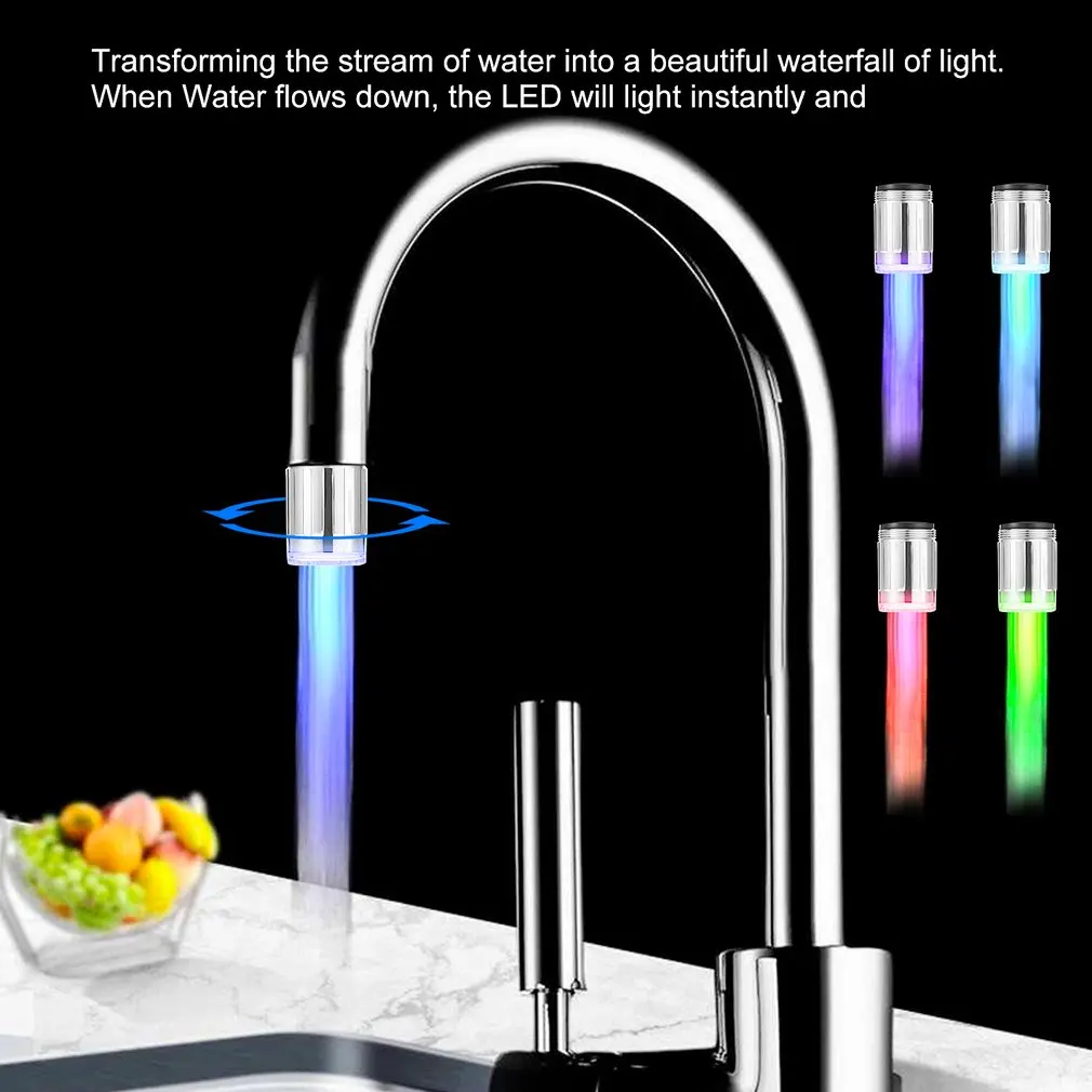 New LED Water Faucet Kitchen Bathroom Tap Faucet Nozzle Head Change Temperature Sensor 7 Color Light Faucet Kitchen Accessories