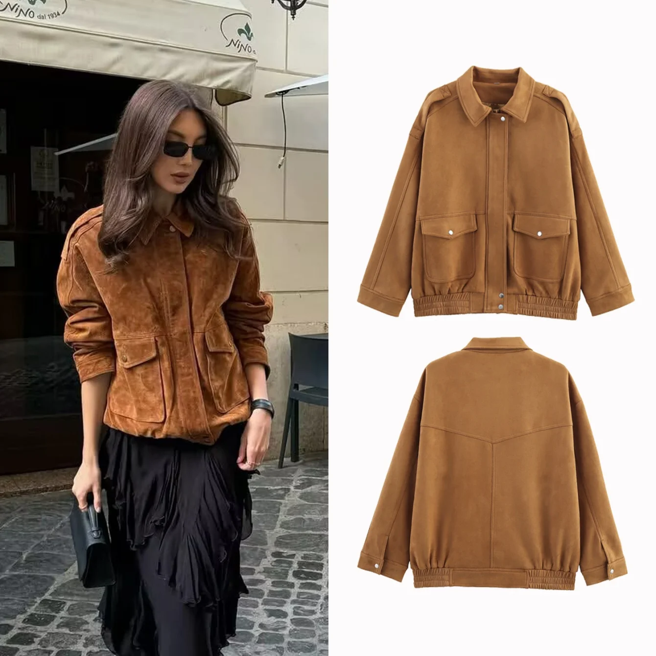 

Autumn Winter Women Bomber Jackets Outerwears Women Suede Streetwear Daily Woman Coats Zipper Jacket Coat