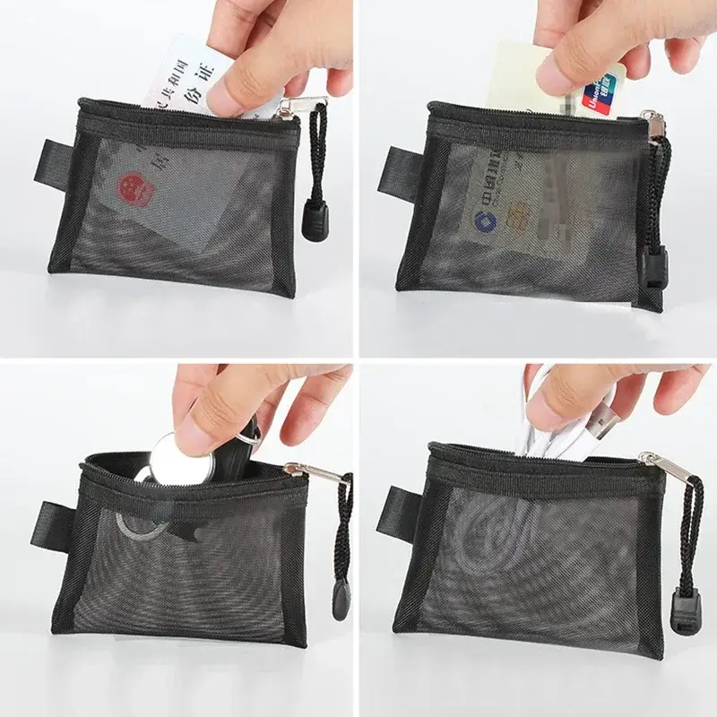 Small Nylon Mesh Coin Purse Key Lipstick Coin Bag ID Business Credit Card Holder Storage Bags Money Earphone Data Line Small Bag - 5