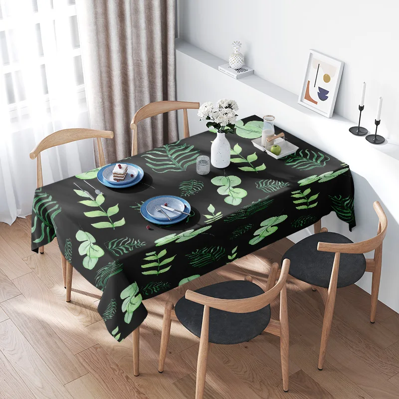 

Modern Leaves Design Tablecloth: Premium Quality Rectangular Dining Table Cover for Home Decoration Green Black Pattern (160x240