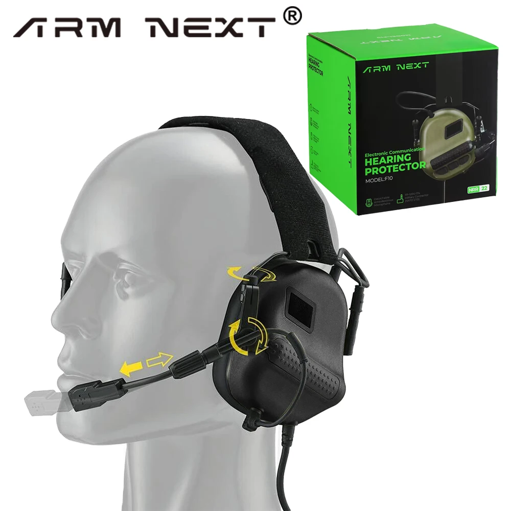 Imagem -04 - Arm Next-f10 Fones de Ouvido Dobráveis Fone Tático Earmuff Dobrável Microfone Fone de Ouvido Militar Tiro Caça Proteção Auricular