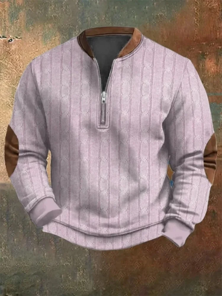Holiday Autumn Men's Vintage Textured Printing Zip-Up Sweatshirt 2026 New Fashion Long Sleeve Harajuku Chic Man Clothes Pullover