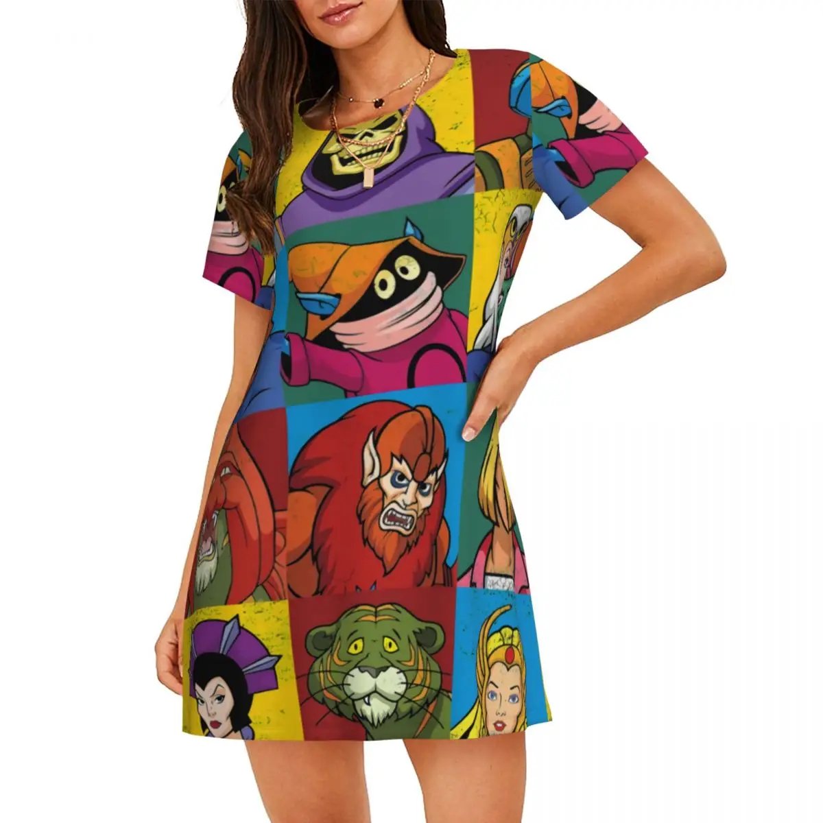 

Custom Fashion He-Man And Friends Women Short Sleeve Nightdress Masters of the Universe Pullover Nightgown Sleeping Sleepshirts