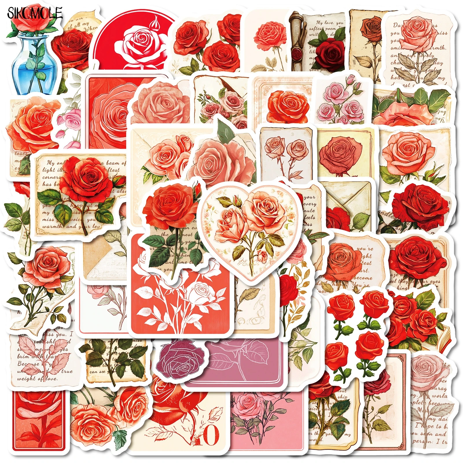 10/30/50PCS Vintage Rose Adesivi Estetici San Valentino Decalcomanie di Arte FAI DA TE Laptop Chitarra Skateboard Impermeabile Graffiti adesivo