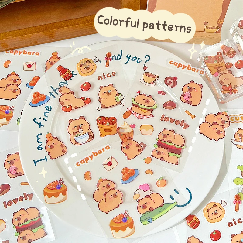 5 buah Kawaii hewan Capybara tema stiker tahan air DIY dekorasi kartu bahan lucu stiker dekorasi alat tulis