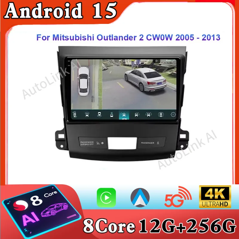 Android 15 For Mitsubishi Outlander 2 CW0W 2005 - 2013 For Citroen C-Crosser 1 2007 - 2013 For Peugeot 4007 2007 - 2012  No 2din