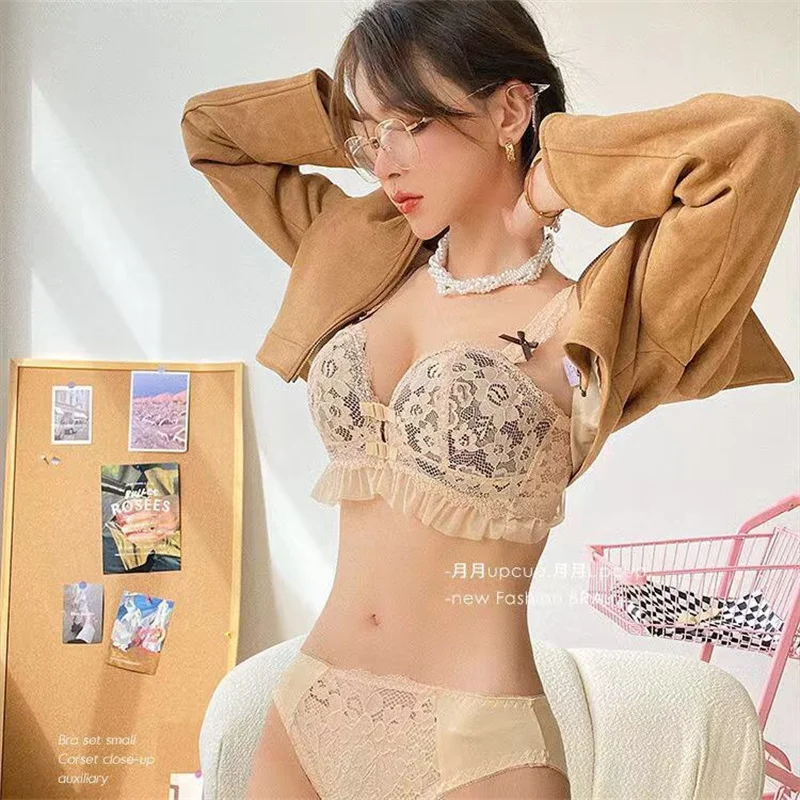 Lace Sexy Lingerie Set Luxury Underwear Women Panties Black Mesh Front Closure Bras Wireless Mujer Bralette Lenceria Para Damas