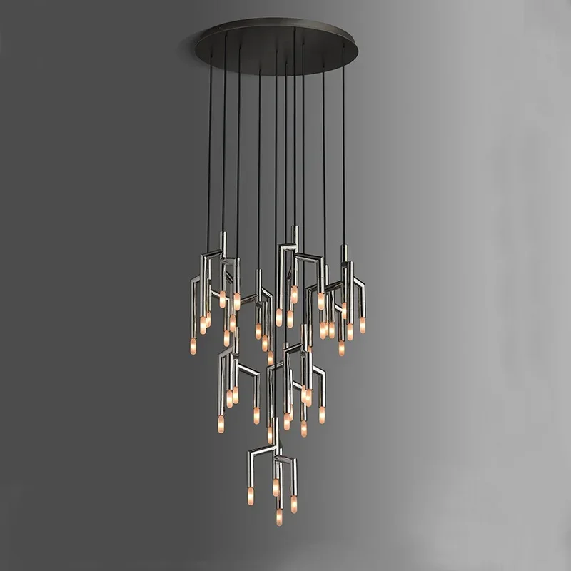 

New chandelier post modern light luxury villa staircase restaurant bar decoration tree branch living room lamps