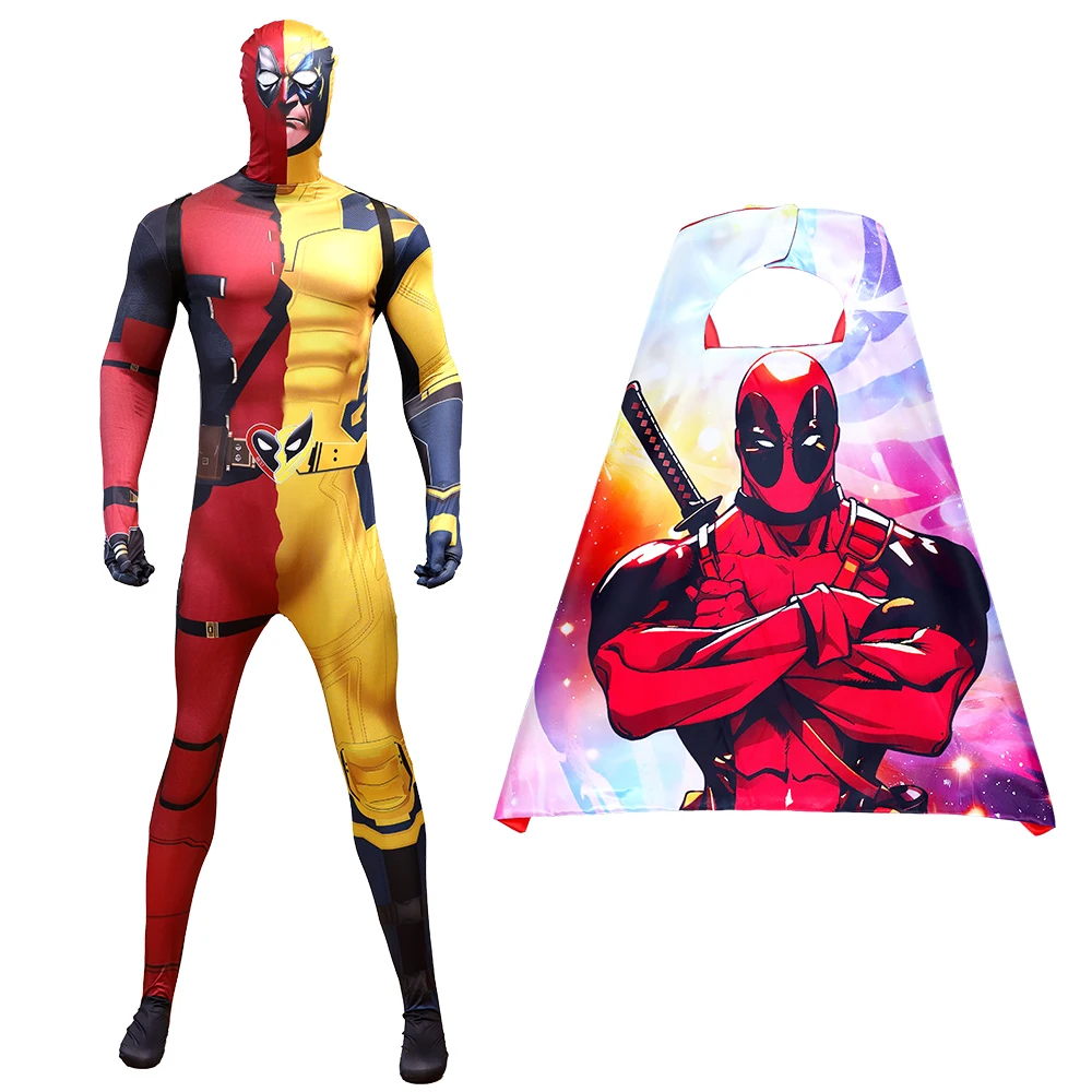 액세서리가 포함된 마블 데드풀 울버린 코스프레 의상 세트 |   2025년 할로윈 파티 의상 |   코믹콘 코스프레 세트