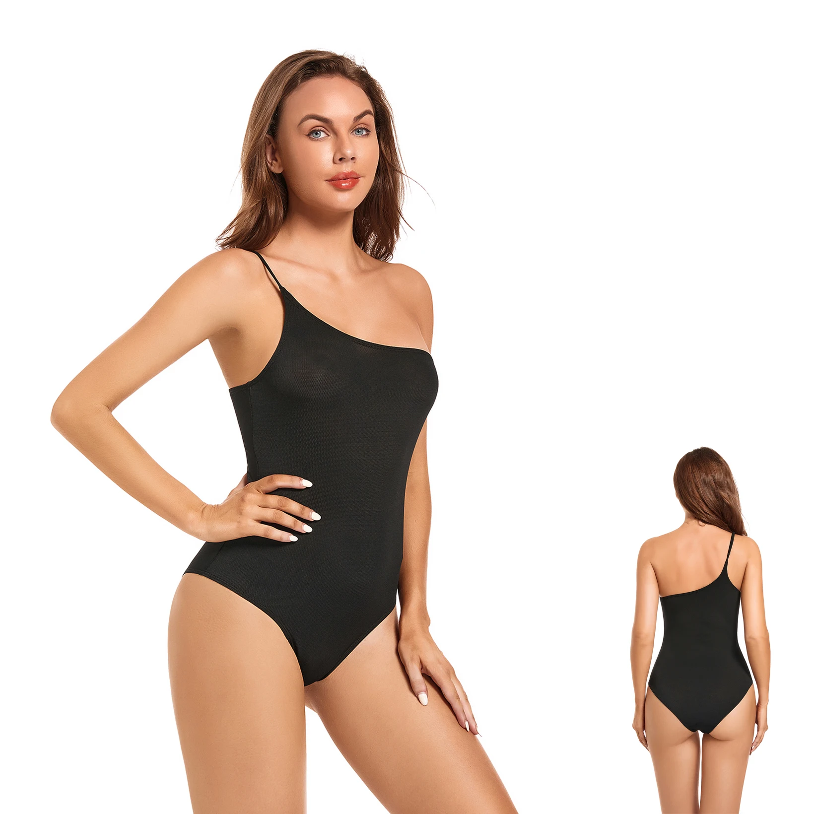 Volagor UV-Transmitting One Piece Swimsuit Tan Through One Shoulder Monokini Asymmetrical Tanning Wear No Tan Lines
