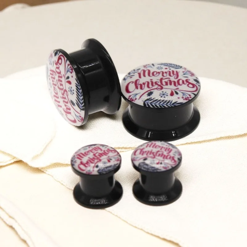 1 Pair Acrylic Christmas Flesh Ear Tunnels Jewelry Ear Expander Plugs Piercing 4-25mm Fashion Jewelry