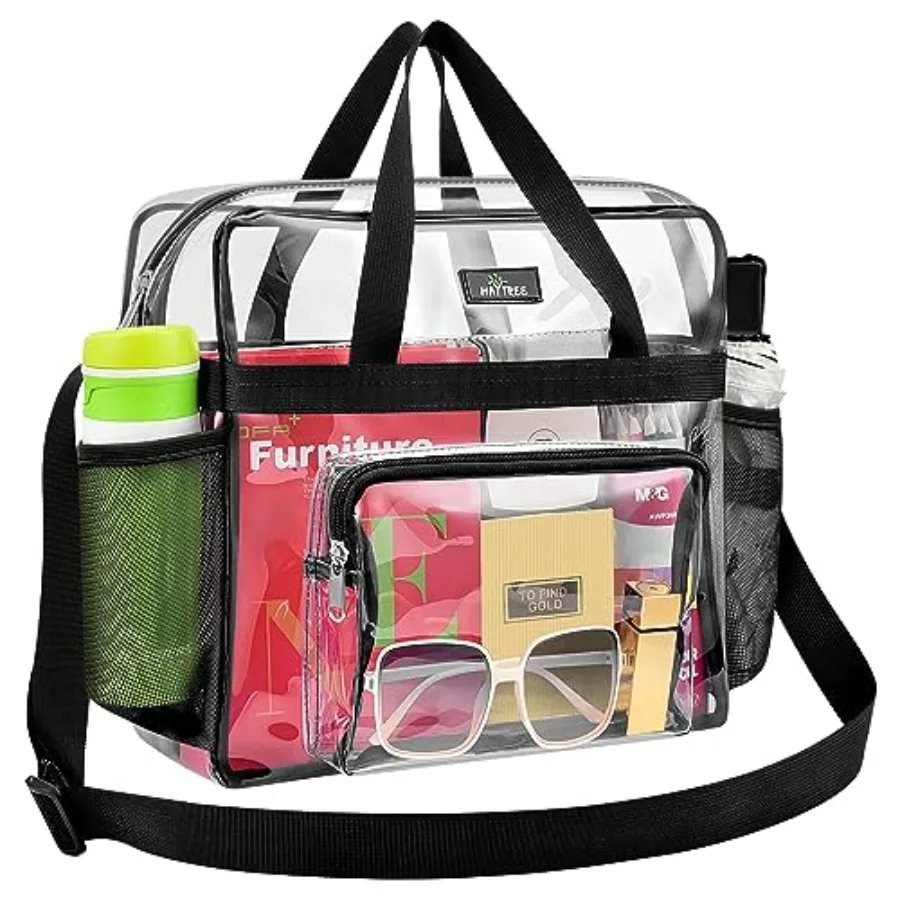 

MAY TREE Clear Bag for Stadium Events 12×6×12 Clear Tote Lunch Bag with Reinforced Straps for Work Sporting Events and Gym