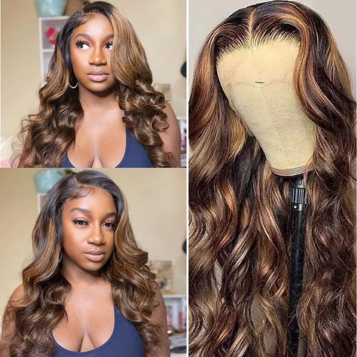 5x5 HD Lace Closure Wig Human Hair 1B/30 Ombre Highlight Body Wave Glueless Wig Pre Plucked Pre Cut Lace Wigs 250% Density Natural Wave Human Hair Wig For Women