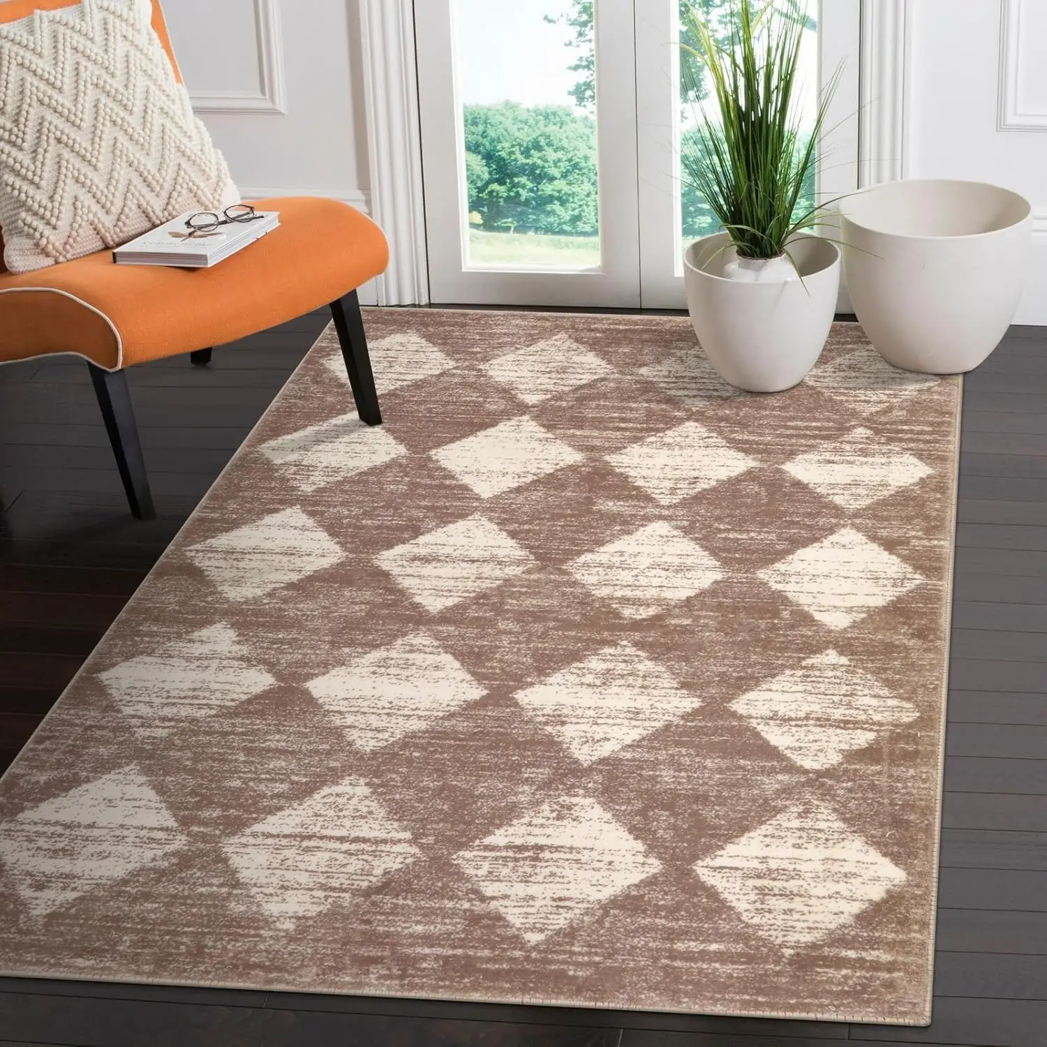 

VIKAMA Moroccan-Style Grid Carpet, Moisture-Proof And Mildew-Proof Indoor Decorative Floor Mat, Room Floor Mat, Home Decoration