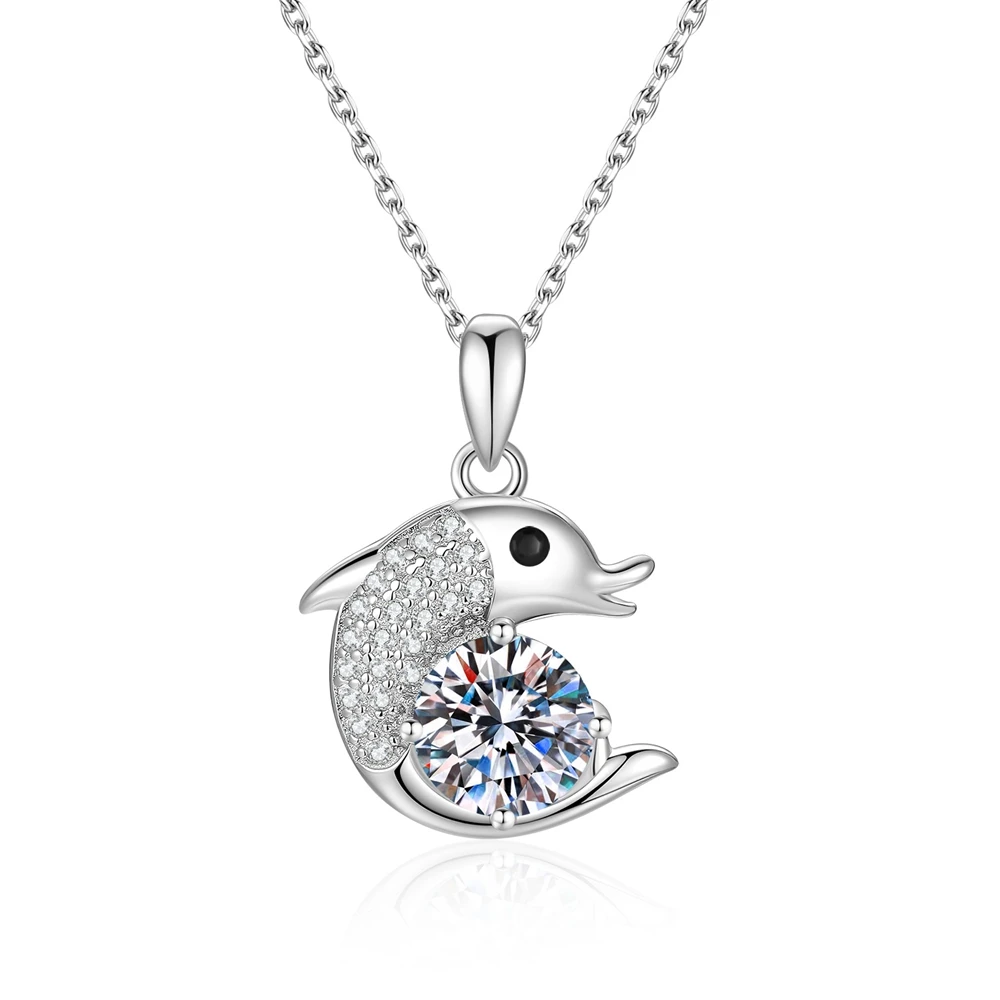 D Color VVS11ct Moissanite Pendant Necklace S925 Sterling Silver Dolphin Necklace for Woman Birthday Party Jewelry Gift