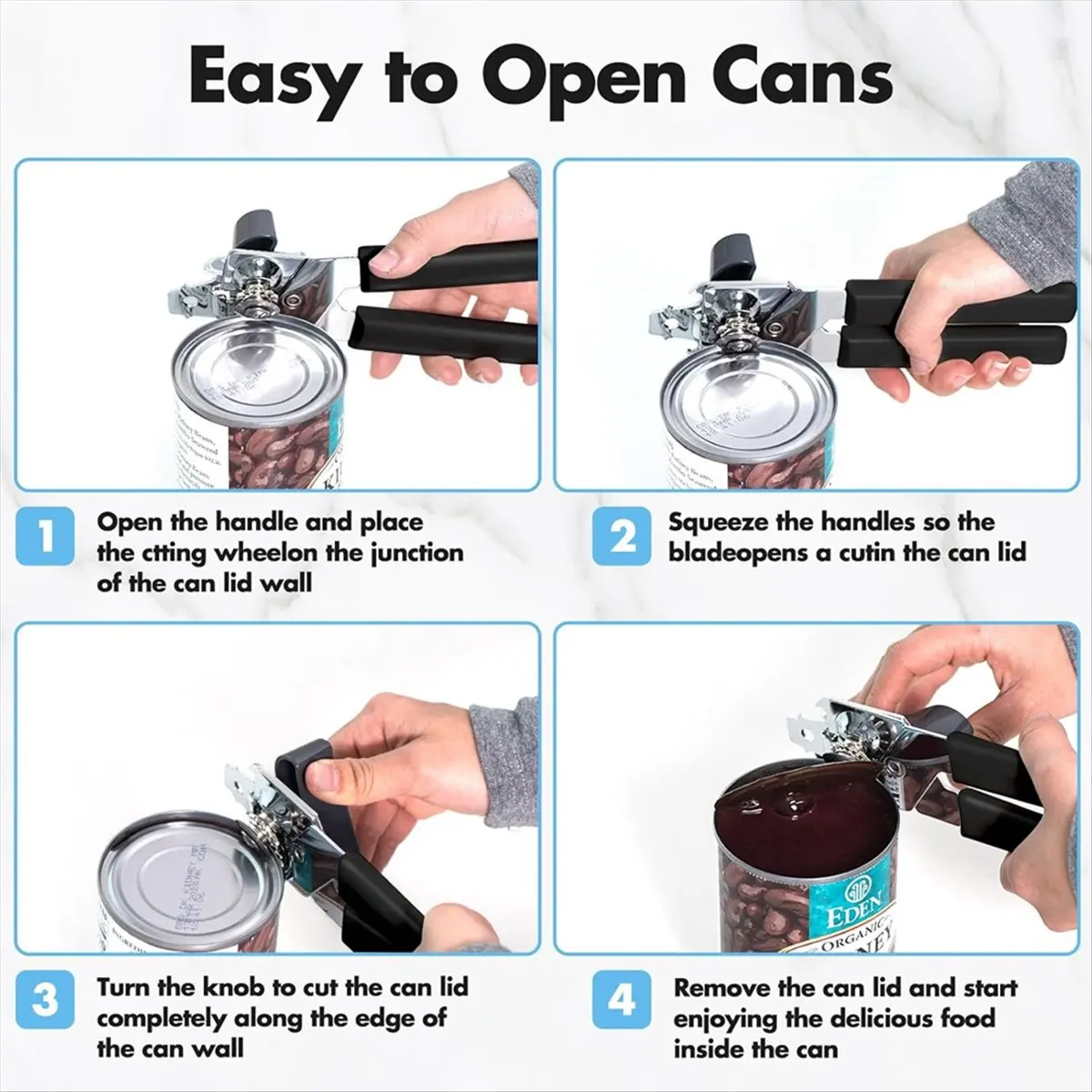 AA25 Heavy Duty Stainless Steel Can Opener Smooth Edge and Bottle Openers, Easy Turn Can Openers for Seniors