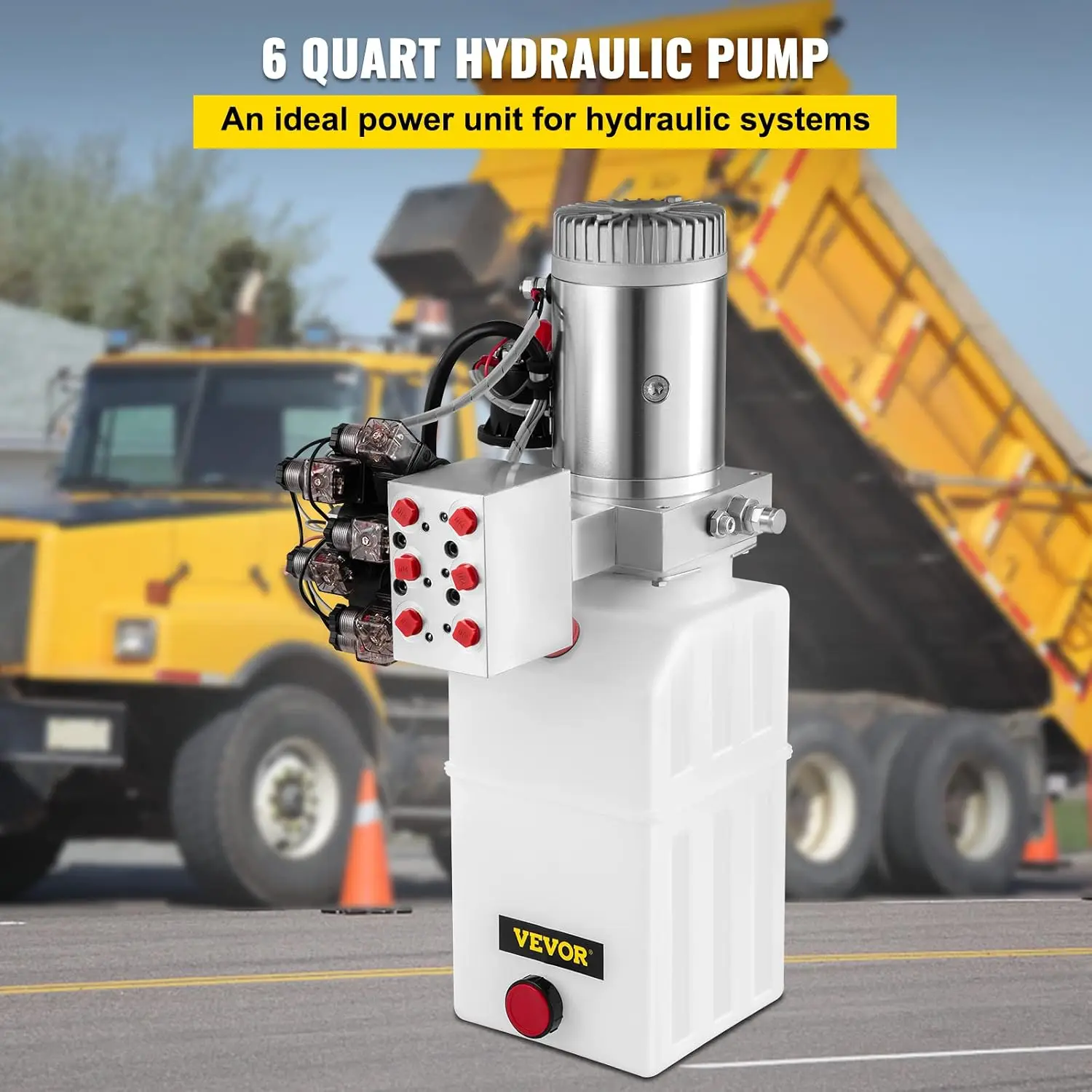 Hydraulic Power Unit 6 Quart 6 Way Hydraulic Pump Double Acting Hydraulic Power Unit 12V DC Dump Trailer Car Remote with Plastic
