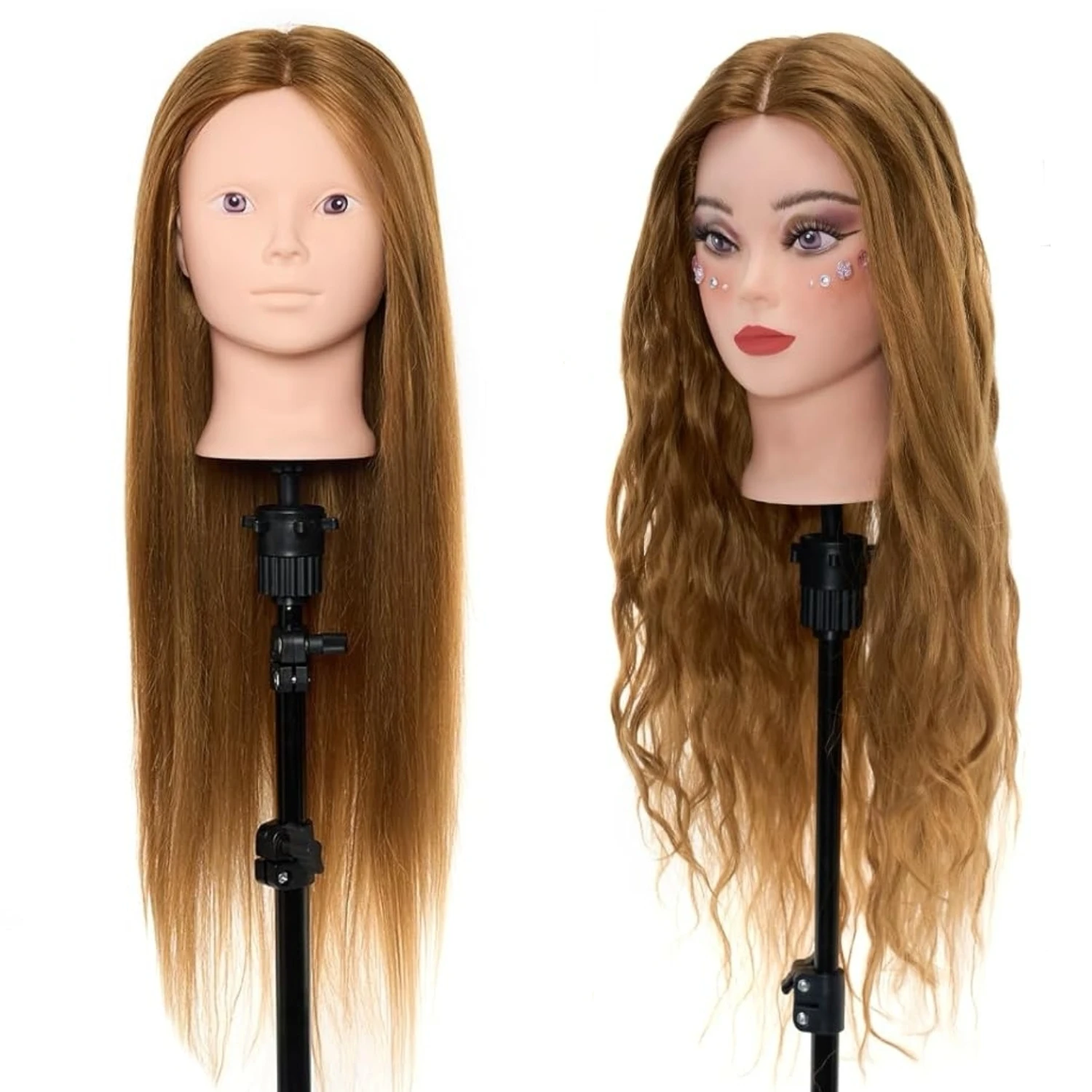 Mannequin Head with Stand,28 Inch Make up Cosmetology Manikin Practice Doll Head with 80% Real Hair,Braiding Hairdressing Head