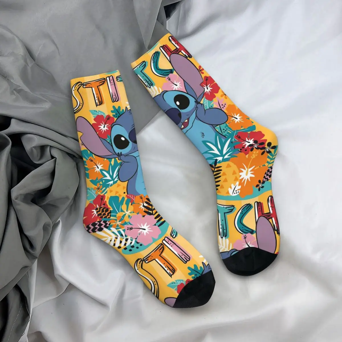 Cute Stitch Tropical Plants Sock Fashion Male Men Socks Polyester Cartoon Graphic Women\'s Spring Summer Autumn Winter