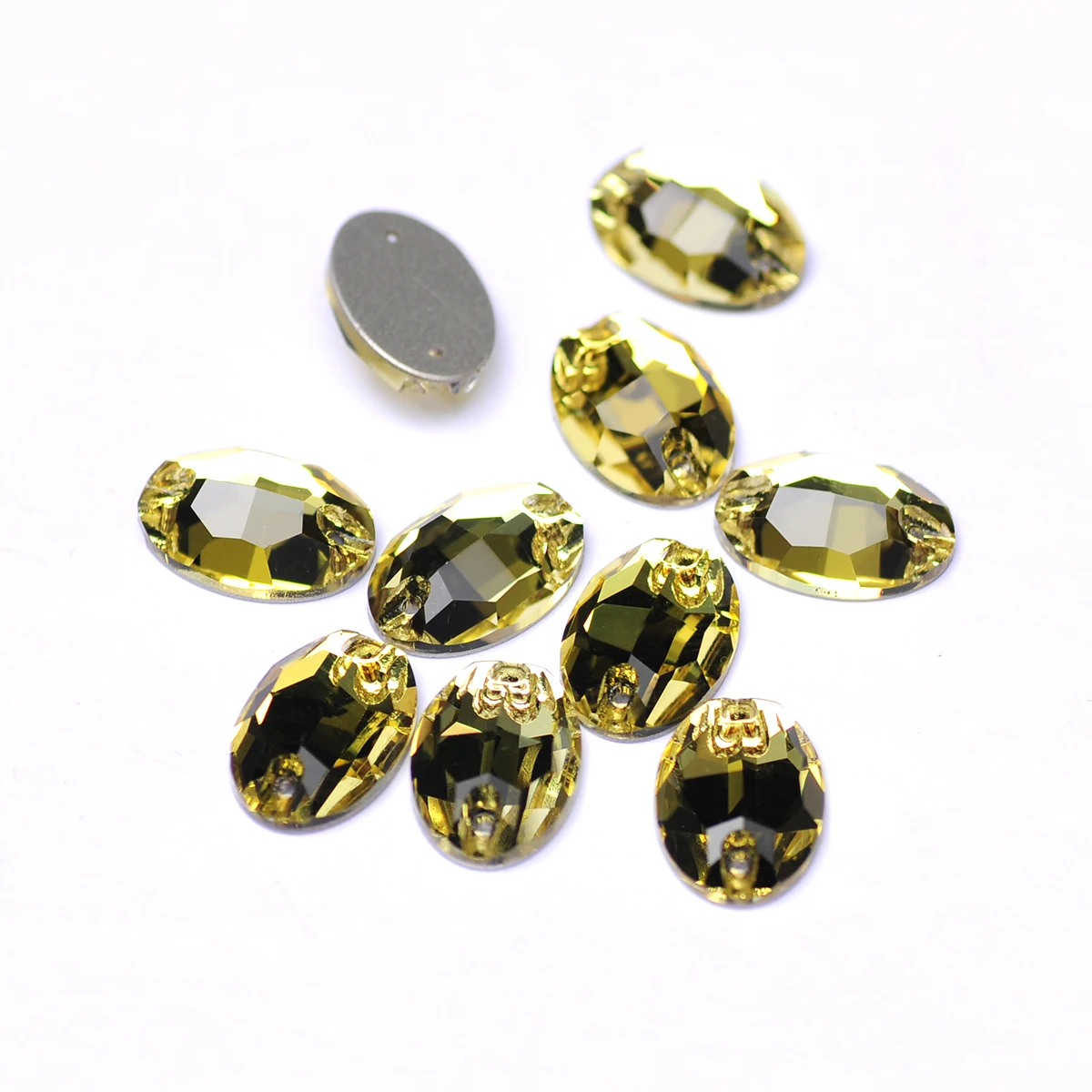 Oval Light Topaz Glass Rhinestones, Flatback Crystal Beads, Diamond Sew on for Dress Decoration, Gemstones for Crafts