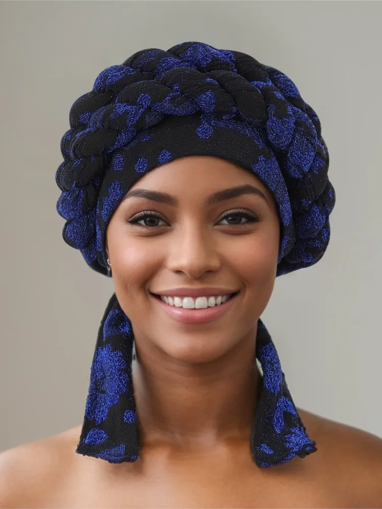 Fashion Women Glitter Pleated Turban Cap For Women Auto Gele Headtie Female Head Wraps African Nigeria Wedding Party Headpiece