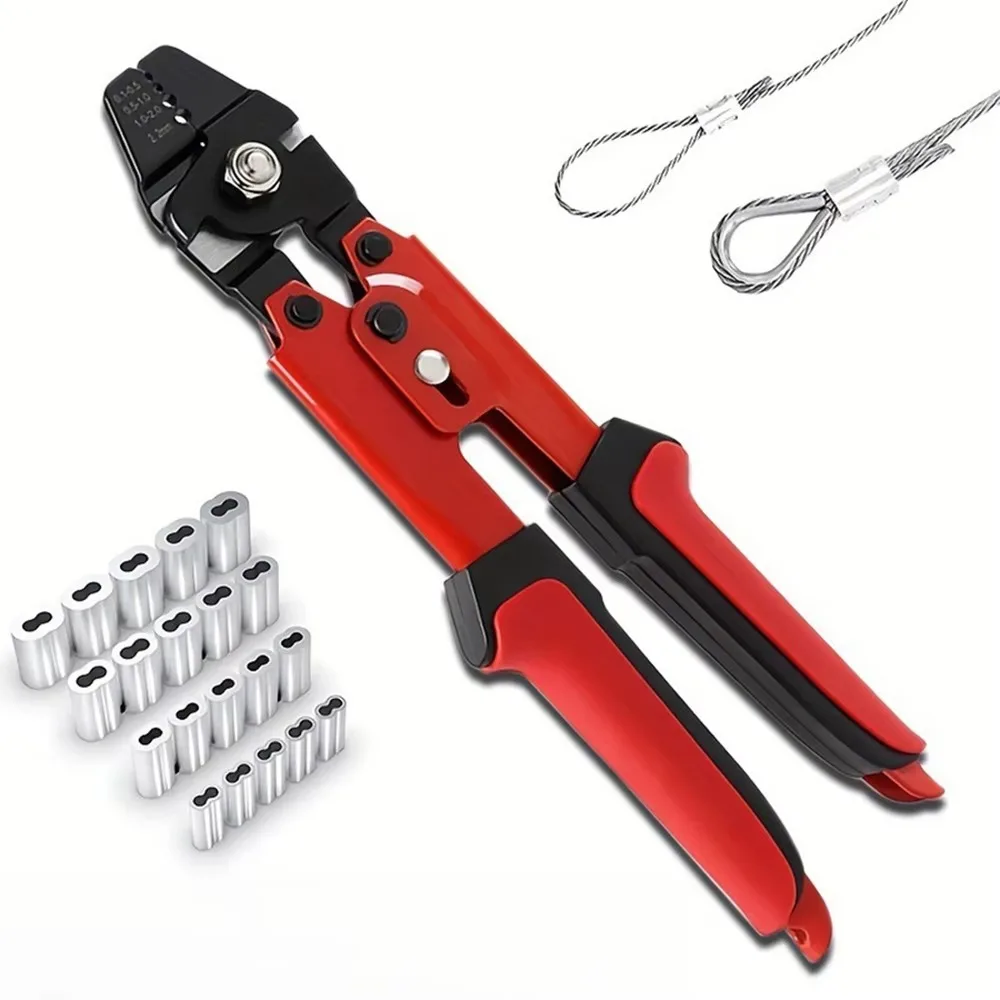 Pince à sertir pour câbles en acier – Embouts en aluminium – Adaptée aux câbles jusqu'à 2,2 mm pour manchons à boucle et kit d'outils de sertissage