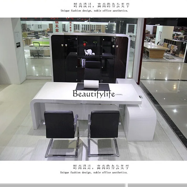 White paint boss desk modern simple general manager desk light luxury cabinet combination