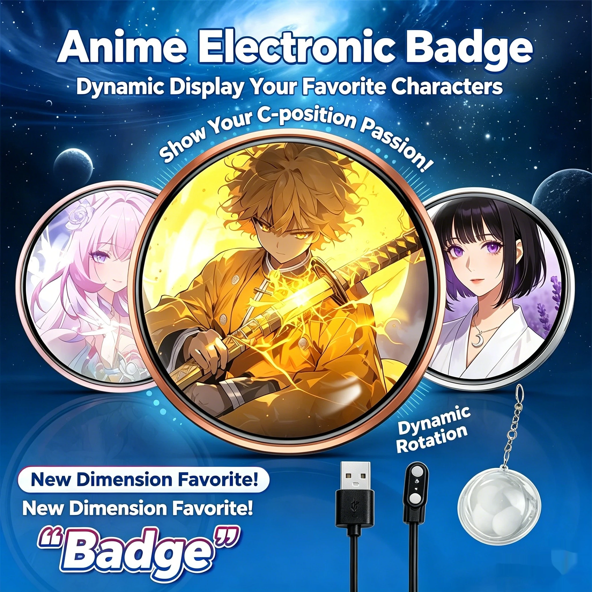 

E-Badge Digital Anime Pin Touch Screen LED Smart Badge Dynamic Display Creative Gift for Girls Birthday Otaku Merch