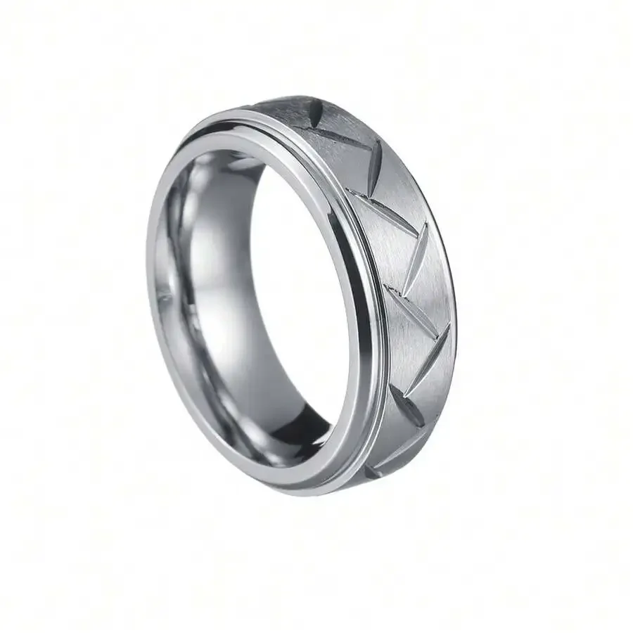 

8mm Geometric Pattern Mens Stainless Steel Ring Fashion Jewelry