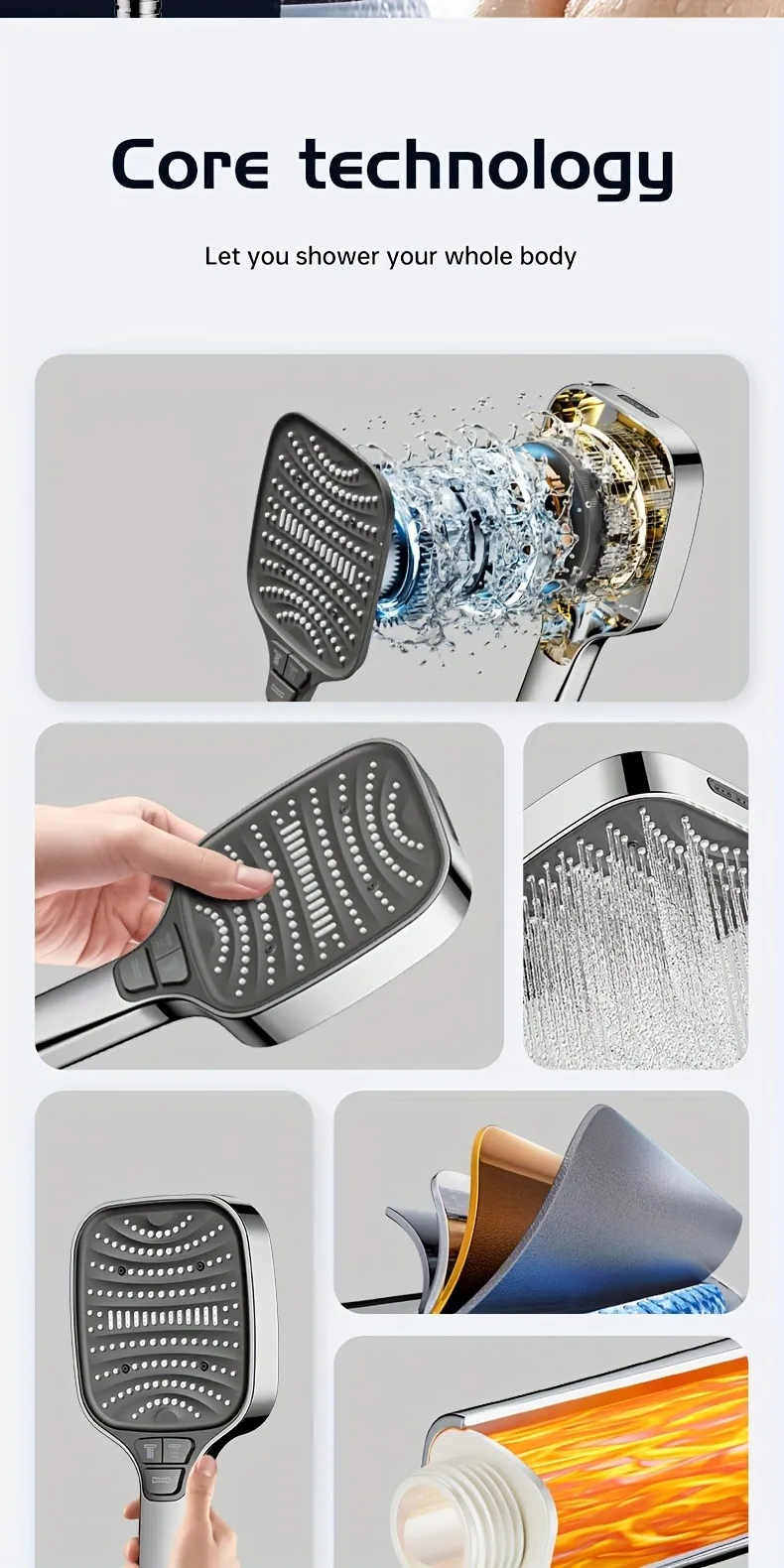12 cm großer Panel-Duschkopf mit Filter, Badezimmer, Hochdruck, wassersparender Regenduschkopf, quadratische Multifunktionsdüse – Detail 2
