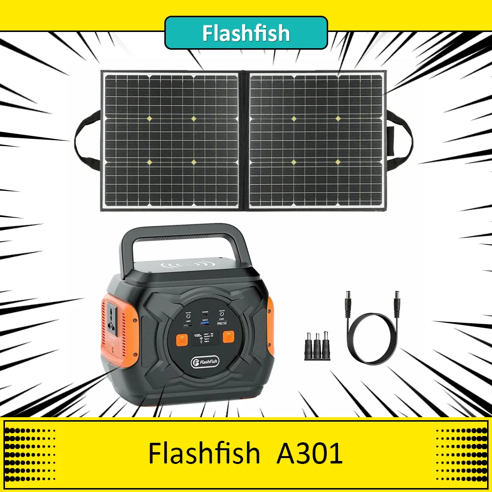 Flashfish A301 292WH 320W Portable Power Station + SP 18V 100W Solar Panel Outdoor Emergency Power Supply Kit