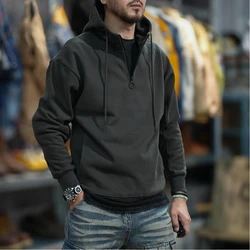 Hipster Autumn-winter heavy American retro hoodie men's hooded zipper thick loose pullover jacket