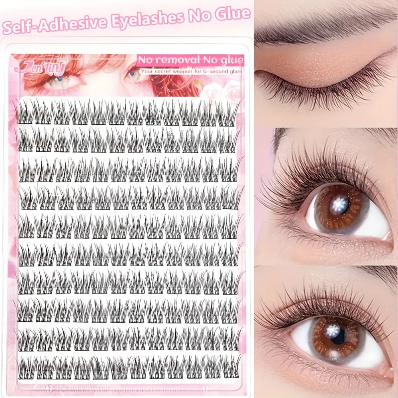 Estensioni ciglia autoadesive da 120 pezzi -0,07 mm di spessore, arricciatura a C, stile naturale, nessuna colla necessaria per ciglia fai da te, trucco adatto ai principianti