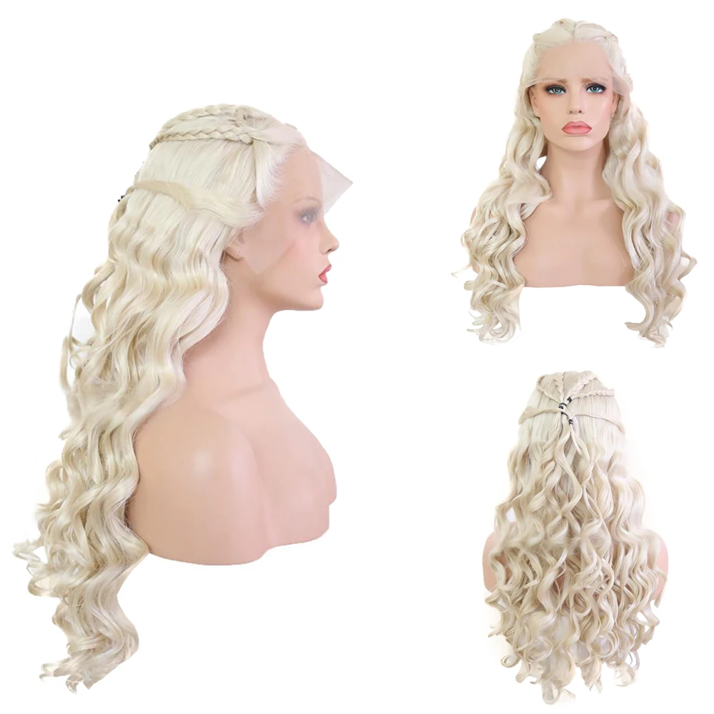 

High-Quality Daenerys Targaryen Cosplay Synthetic Hair 13×4 Front Lace Wig Halloween Carnival Daily Party Long Curly Hair