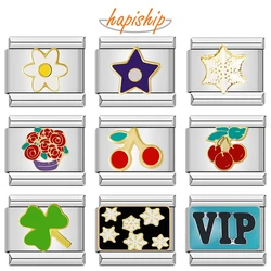 Happish – Bracelet à breloques en acier inoxydable, marguerite, fleur, étoile, flocon de neige, cerise, DIY, 9mm de largeur, fabrication de bijoux, DJ097