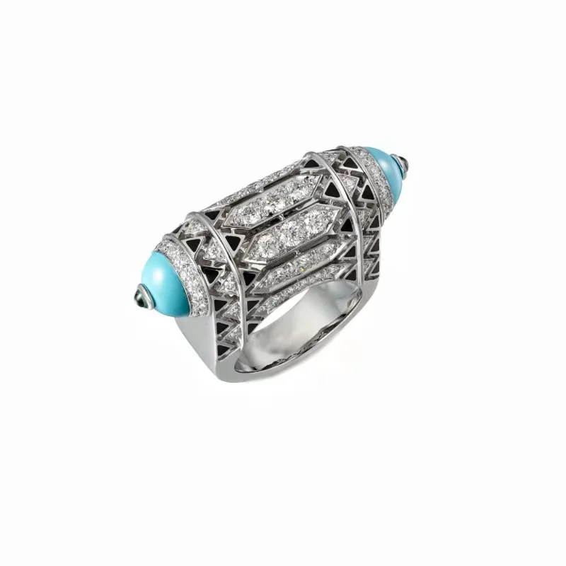 ZOCA official-website luxury Blue Turquoise pandora 925 Original Sterling Silver Caliber Rings  for Women Elden Ring