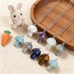 Mushroom Pendant Necklace Natural Rose Quartz Amethyst Necklace Gold-Plated Chain Playful Cute Style Necklace Jewelry Accessory