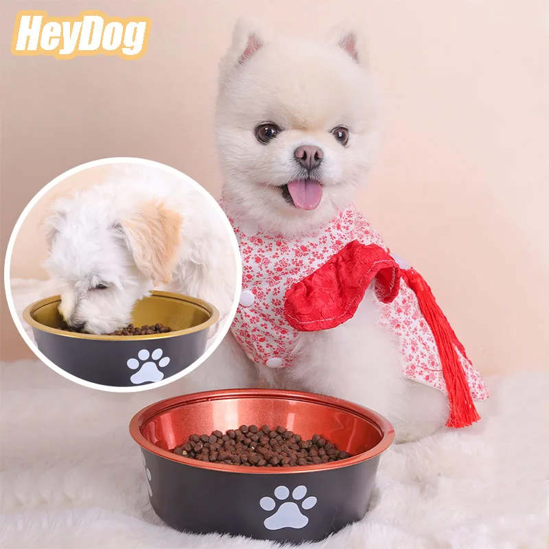 

New Stainless Steel Dog Bowl Dog Anti Knock Large Capacity Bowl Golden Pet Feeding Plate Dog Accessories Pet Feeding Bowl