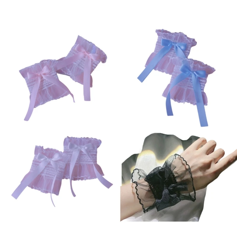 

Sheer Ruffle Lace Cuffs Girls Elastic Wrist Cuffs for Y2k Girls Taking Photo Shirt Decorations Female Lace Wrist Cuffs