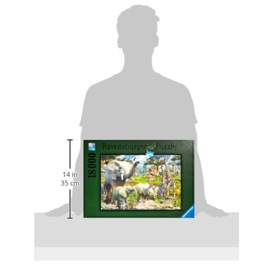 أحجية الصور المقطوعة المذهلة المكونة من 18000 قطعة - واحة أفريقية مذهلة مع الفيلة والأسود والنباتات - جودة ممتازة - ألغاز