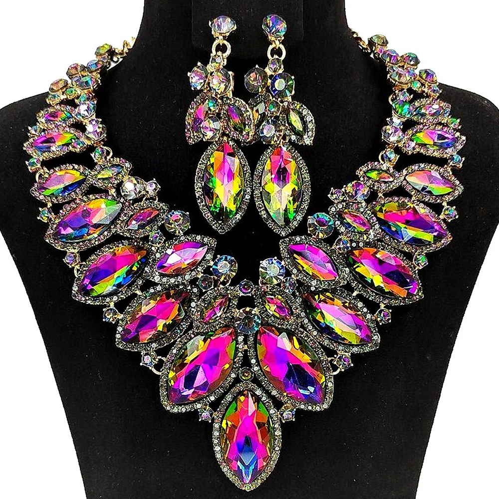 Stonefans New Rhinestone Drop Necklace Earrings Set for Women Party Accessories Exaggerated Crystal Large Jewelry Sets Luxury