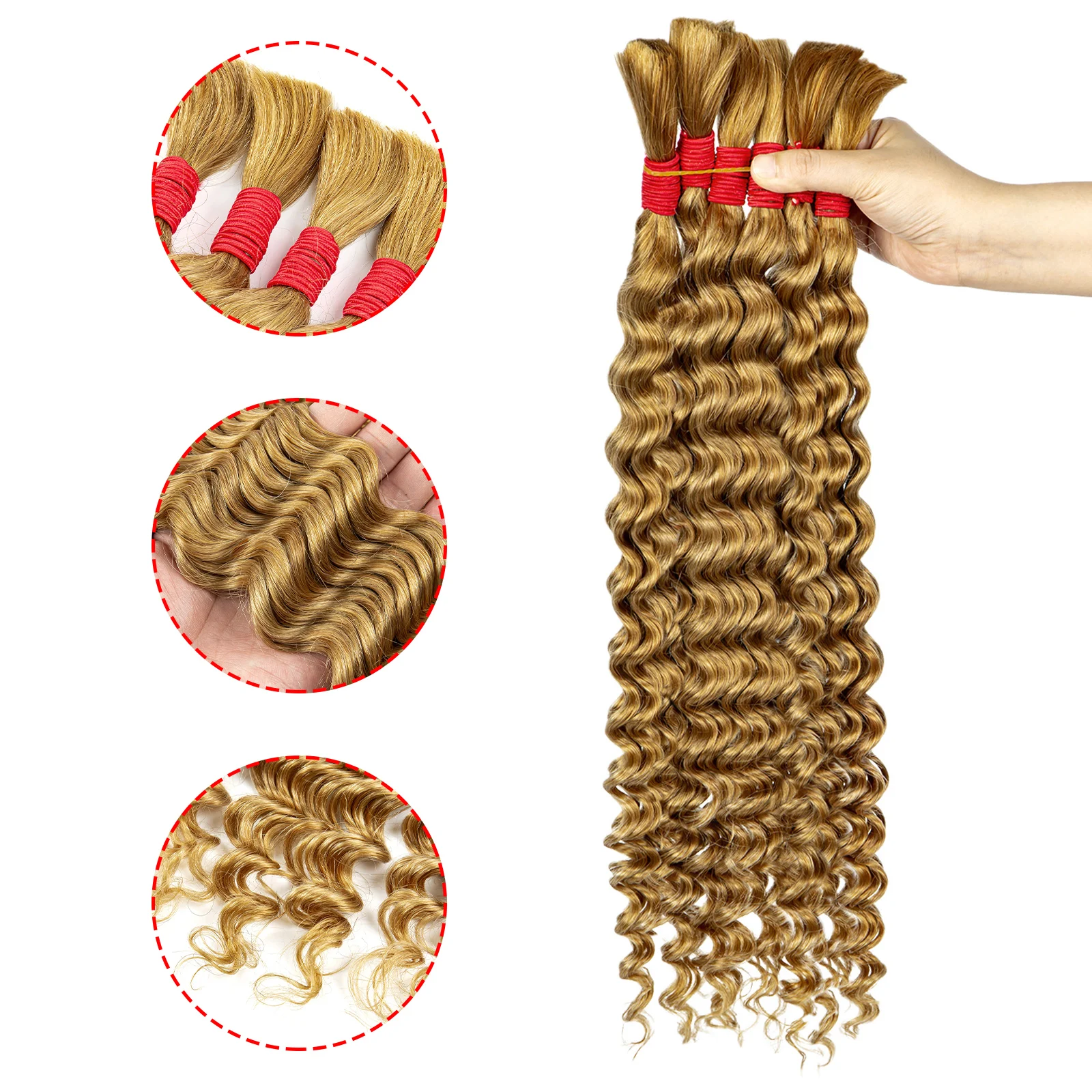 27 100% Human Hair Bulk Deep Wave Boho Braids Extensions No Weft Brazilian Remy Bohemian Braids Hair Bulk Human Hair Bundles