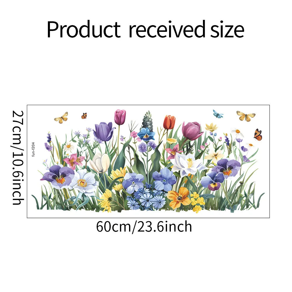 Fashion new flower clusters painted tulips butterfly leaves Glass doors and Windows home decoration window stickers