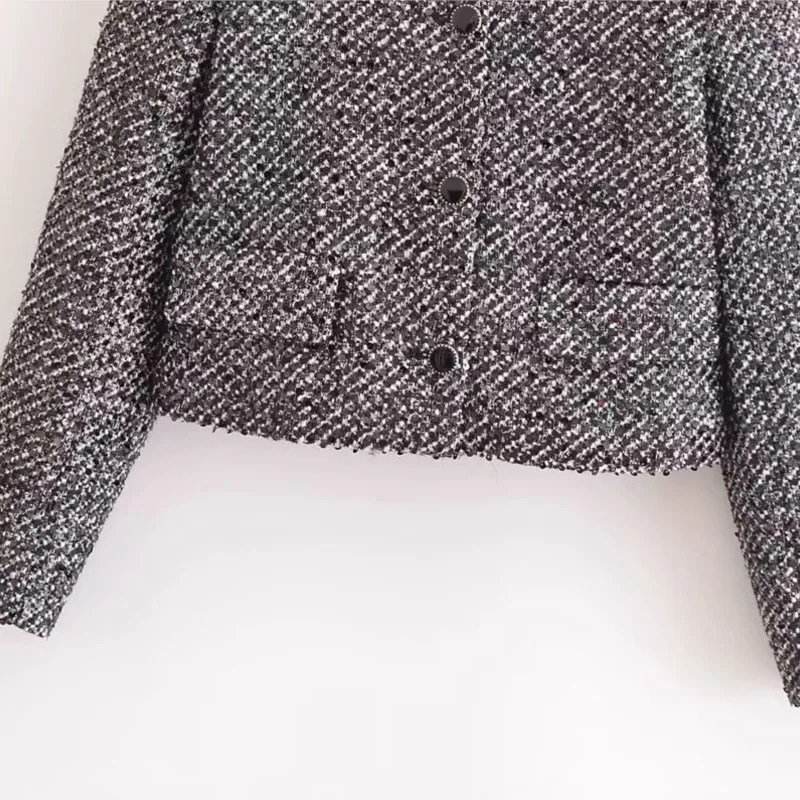 TRAF-Blazers Courts avec Décoration de Perles pour Femme, Veste Femme à Manches sulf, Poche Bergame, Bouton, Mode Automne