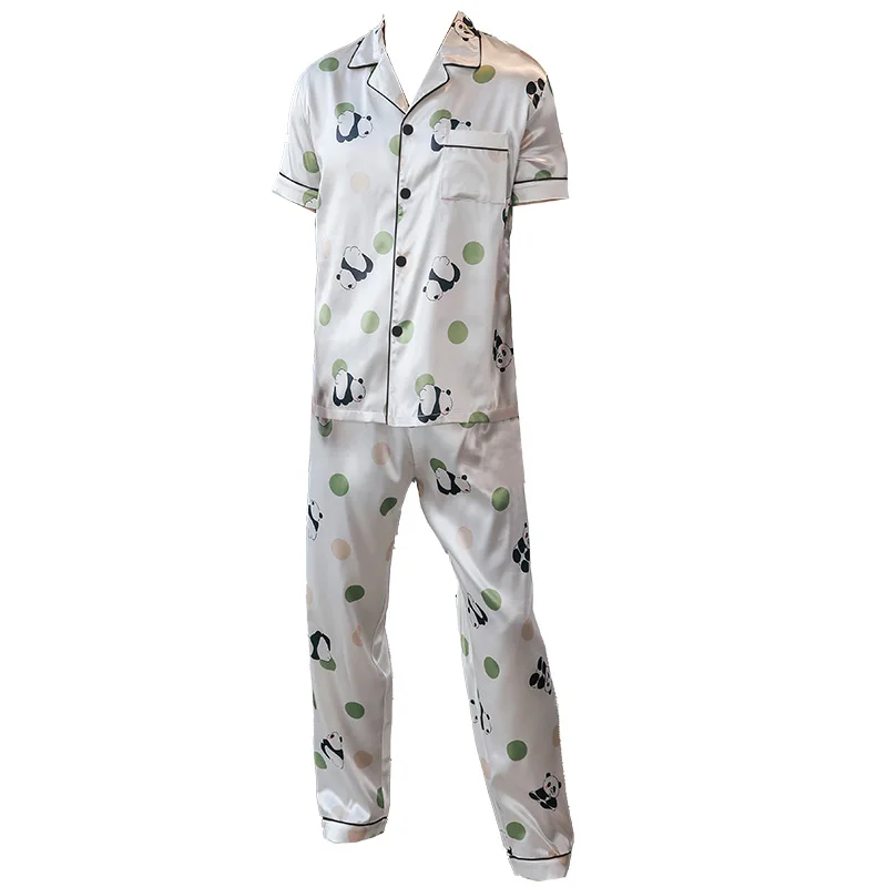 Two piece sets men's sleepwear summer short sleeved pants with panda pattern printed home clothes sleepwear set