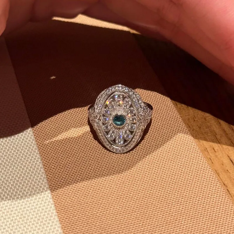 Original Elegant texture inlaids diamonds flower rings for women light luxury exquisite blue ring adjustable wedding jewelry