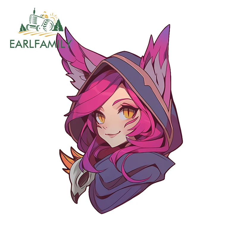 EARLFAMILY 13cm × 8.7cm League Of Legends Ahri Design Car Stickers Pink Style Anime Girl Decals Vinyl Car Windshield Accesorios