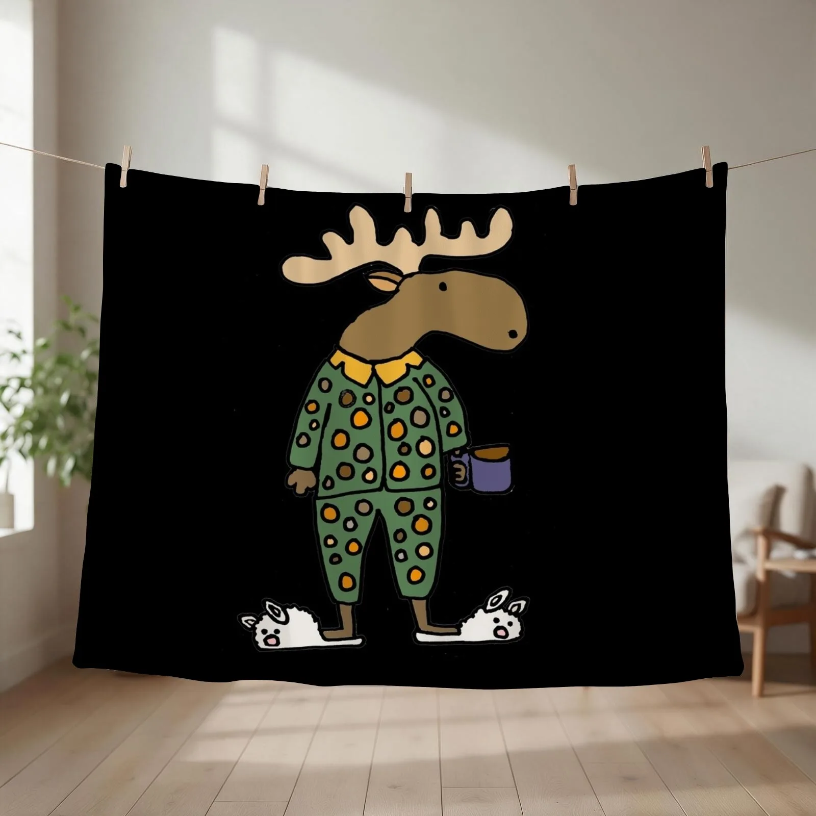 Funny moose wearing Pajamas and Bunny Slippers Throw Blanket Multi-Purpose Soft Big Softest sofa bed Blankets