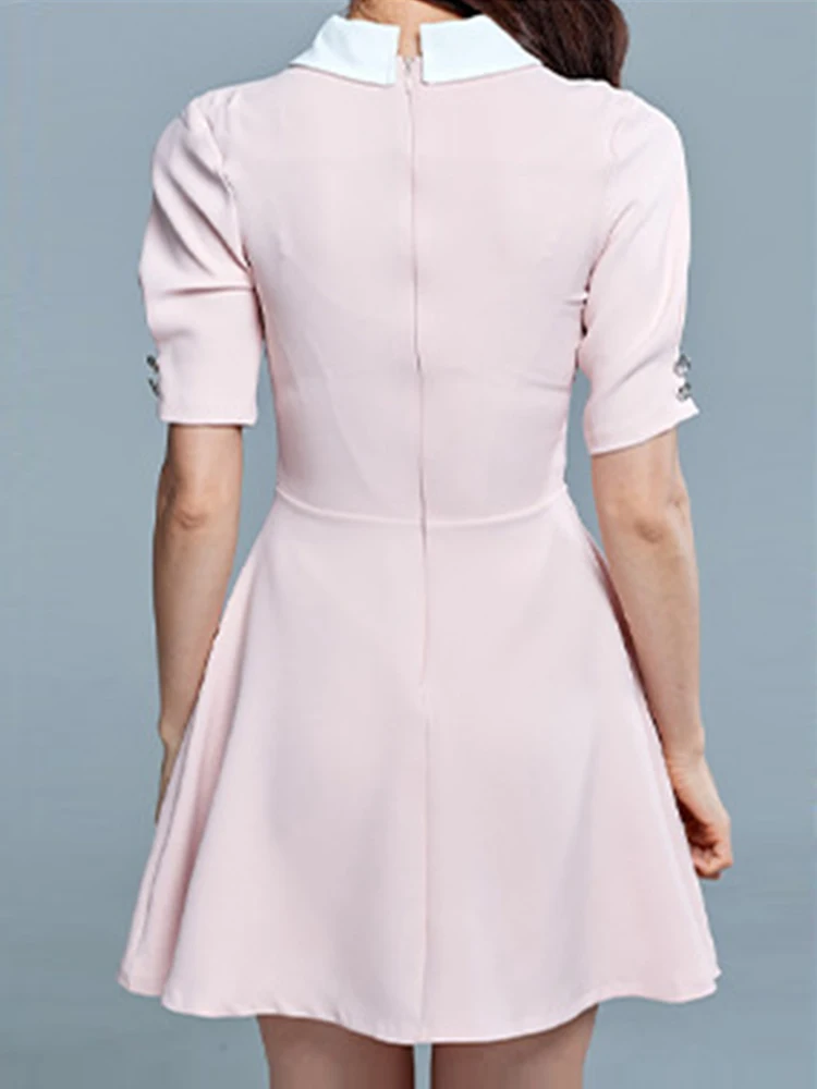 Koreanische Adrette Mini Kleider für Frauen Süße Sexy Rosa Bogen Polo Taste Schaukel Kurzes Kleid Femme Party Dating Vestidos Sommerkleid